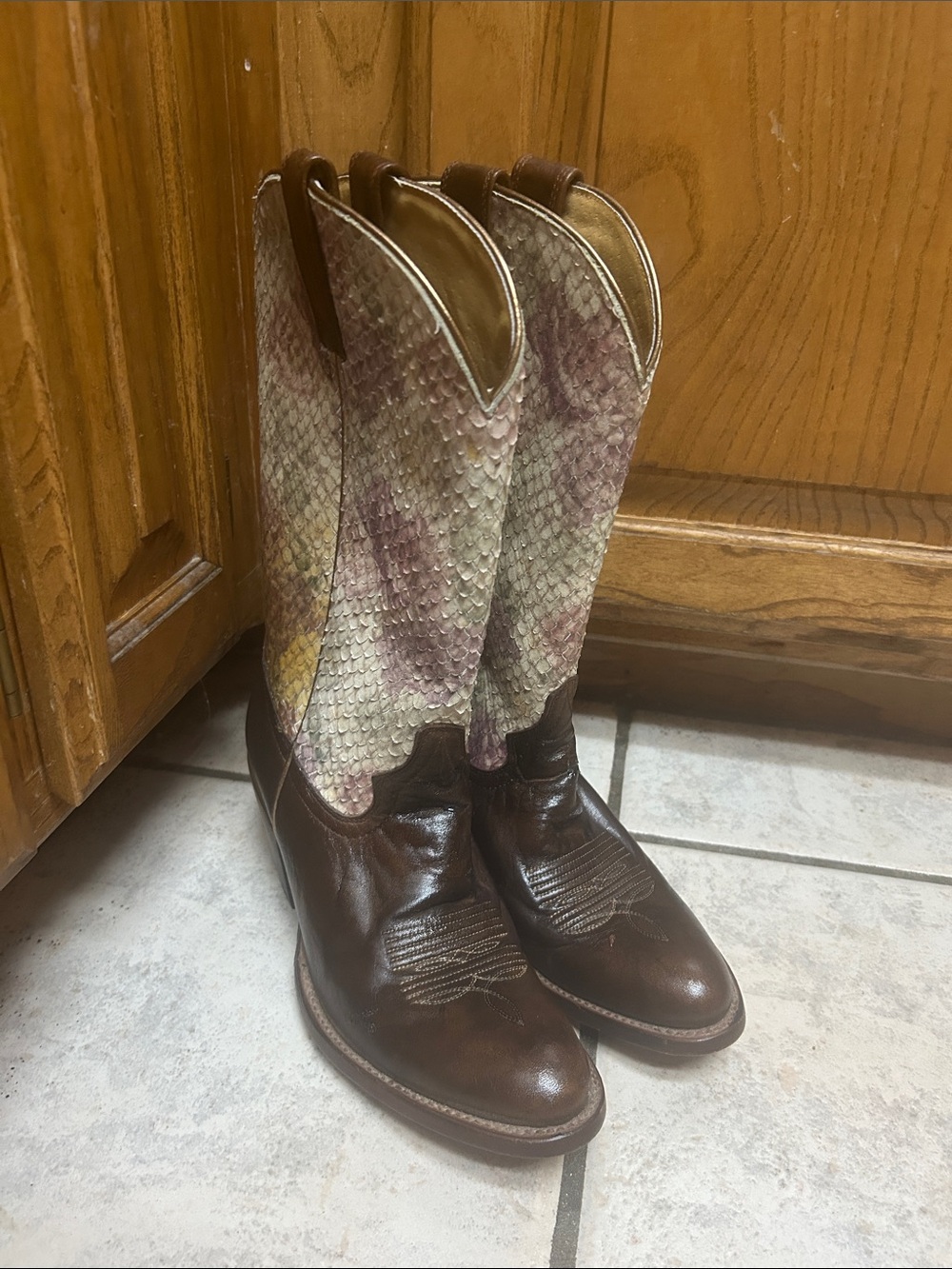 Shyanne Brown Snakeskin Shaft Cowboy Boots